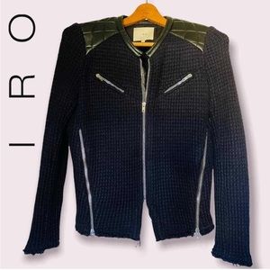 Iro Navy Blue Full Zip Waffle-knit Moto Jacket Sweater Chrome Zipper